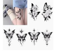 ARYU 6 Feuilles D'Autocollants De Tatouage ImperméAbles Papillon Noir