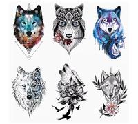 ARYU 6 PièCes Autocollants De Tatouage De Couleur TêTe De Loup ImperméAbles Hommes Et Femmes SimuléS Fleur Bras Jambes Demi-Bras Lignes De Tatouage Plaine Fleur Corps Peinture Autocollants