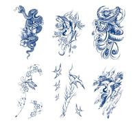 ARYU 6 PièCes Autocollants De Tatouage De Jus De Plantes ImperméAbles Longue DuréE Tatouage Demi-Bras Complet Fleur Autocollants 11 × 18 Cm U-104