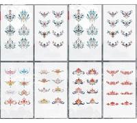 ARYU 8 Eyebrow Stickers Waterproof Long-Lasting Ancient Style Flower Inlay Forehead Printed Tattoo Stickers Makeup Stickers 11 * 15cm