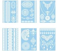ARYU Autocollant De Tatouage En Dentelle Blanche, 1 Ensemble De 6 PièCes, Autocollant De Tatouage 3d éTanche, 14.8x20.8cm, W-94