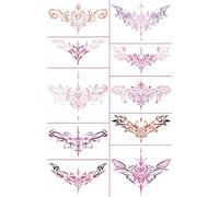 ARYU Autocollants De Tatouage FantôMe DéMon CœUr Filet Rouge Sexy Poitrine Ventre Taille Totem Phosphorescent Couple