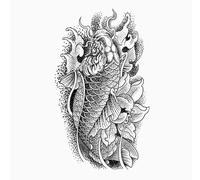 ARYU Bras De Fleur, Demi-Bras, Poisson Sautant Par-Dessus La Porte Du Dragon, Autocollant De Tatouage à Base De Plantes Koi, Anti-Frottement, Longue DuréE, Non RéFléChissant 9 × 15 Cm