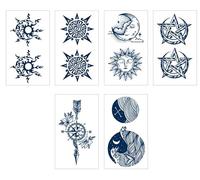ARYU Soleil, Lune, éToiles, Motifs GéOméTriques, Vagues, Autocollants De Tatouage Semi-Permanents à Base De Plantes, ImperméAbles Et Durables