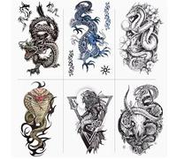 ARYU Tatouage De Dragon Noir Bras De DéCalcomanie Hommes ImperméAble à L'Eau Longue DuréE Demi-Bras Main Veau Cobra Vert Dragon CrâNe TêTe De Mouton Simulation Tatouage