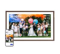 ARZOPA Cadres Photo Numérique 15,6 Pouces Stockage Cloud Gratuit et Illimité FHD Écran Tactile Partage à Distance Photos Vidéos Illimitées Via APP Cadre Numérique pour Famille - D15 Marron