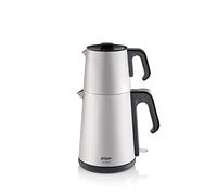 Arzum Théière électrique turque avec théière en acier inoxydable de 1,2 l et bouilloire de 1,8 l - Arrêt automatique - Protection contre le fonctionnement à sec - Fonction économie d'énergie - Filtre