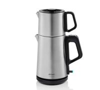 Arzum Théière turque avec théière inox 1,0 l et bouilloire 1,8 l Fonction d'infusion rapide, maintien au chaud, protection contre le fonctionnement à sec, filtre