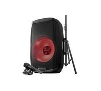 AS-2115BT-LT-PK, Enceinte sono Boomer 15", à LED - 2000W, USB SD Bluetooth TWS FM, pied, microphone et télécommande