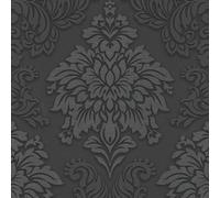 Livingwalls Papier peint intissé Lizzy London Baroque Damas gris et noir métallisé 10,05x0,53 m
