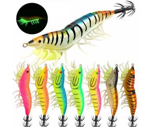 AS Hard Bait Glow Soft ShriAJHook Crowns, Bruit, Squid Jigs, Sea Fishing Lure Set, Artificiel, Seiche, Octopus, 24g greenblue