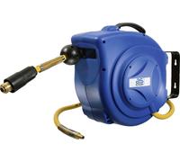 as - Schwabe Enrouleur Automatique de Tuyau à Air Comprimé 10 m de Flexible en Textile PVC, 1 m de Tuyau de Raccordement Arrêt Automatique et Raccords Rapides Bleu I 12612