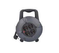 as - Schwabe 16086 Boîte de câble en plastique 230 V - Enrouleur de câble avec fiche de contact de protection & 10 m de câble en plastique avec fiche de contact de protection, 4 prises IP20 Gris