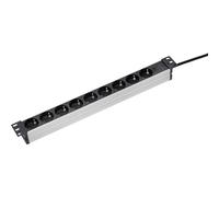 AS Schwabe Bloc multiprise Rack 19" 18194 – 9 prises, boîtier alu, câble 2 m, 45°, IP20, Noir/Alu