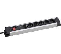 as-Schwabe 18356 Multiprise 6 prises en aluminium avec interrupteur et sécurité enfant pour usage en intérieur IP20 H05VV-F 3G1.5 1,5 m