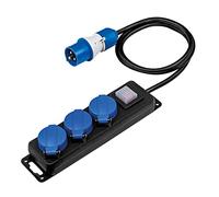 as - Schwabe 38618 Multiprise CEE à 3 Prises avec Interrupteur 3 pôles, câble de 1,5 m et indicateur de Tension powerlight, 230 V/16 A, avec Interrupteur et Couvercle à clapet de sécurité, IP44
