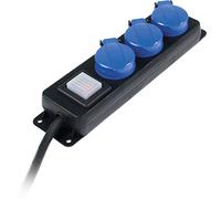 as - Schwabe Bloc de 3 prises de distribution avec interrupteur, prises de courant de sécurité avec couvercles rabattables, 1,5 m de câble, 230V, 16A, IP44, noir, 838603