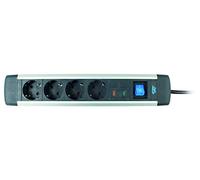 AS Schwabe Bloc multiprise aluminium I 18364 - 4 prises, 1,5 m, parasurtenseur, interrupteur bleu