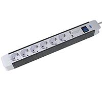 as - Schwabe Bloc multiprise Flash 6 Prises Blanc avec 2 Ports USB - Multiprise avec câble de 1,5 m - Interrupteur Lumineux - Contact de Protection - Guide de câbles - Montage Mural - 230 V/16 A