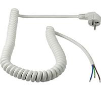 as - Schwabe câble de raccordement spiralé 1 m à 2,5 m H05VV-F 3G1,5-230 V / 16 A - fiche coudée avec Terre - câble Nu dénudé 60 mm - IP20 Usage intérieur - Haute fiabilité - Blanc, 70423