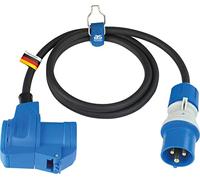 as - Schwabe câble de rallonge de camping CEE 1,5m avec nouvel indicateur de tension powerlight, fiche et prise CEE 230 V / 16 A / 3 pôles, IP44 anti-éclaboussures, bleu | 61403