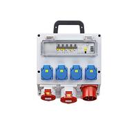 as - Schwabe Distributeur mural prêt à être branché - Fiche CEE 400 V/32 A/22 kW - 4 x Schuko, 1 x CEE (400 V/16 A/5 broches), 1 x CEE (400 V/32 A/5 broches) - IP44, 61512