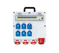 as - Schwabe Distributeur mural prêt à être branché - Fiche CEE 400 V/32 A/22 kW - 5 x Schuko, 3 x CEE (400 V/16 A/5 broches), 2 x USB (5 V/2,1 A) - IP44, 61523