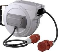 as - Schwabe enrouleur automatique CEE - 15 + 1 m H07RN-F 5G2,5-400 V / 16 A/max. 10 kW - protection thermique - pivot mural 180° - usage extérieur IP44 - gris, 12649