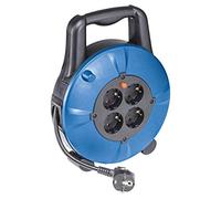 as - Schwabe enrouleur de câble 10 m, IP20 intérieur, 4 prises avec terre, disjoncteur thermique de protection, noir/bleu