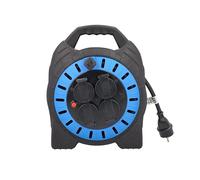 as - Schwabe enrouleur de câble 15 m H07RN-F 3G1,5, IP44 extérieur, 4 prises avec terre, disjoncteur thermique de protection, noir/bleu