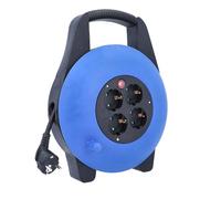 as - Schwabe enrouleur de câble 15 m, IP20 intérieur, 4 prises avec terre, disjoncteur thermique de protection, noir/bleu
