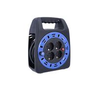 AS Schwabe Enrouleur de câble 15 m IP20 4 prises avec terre disjoncteur thermique noir/bleu