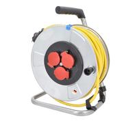 as - Schwabe enrouleur de câble 25 m AT-N07V3V3-F 3G1,5, IP44 extérieur, 3 prises avec terre, protection thermique, tambour en tôle d’acier galvanisé, Made in Germany