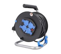 as - Schwabe enrouleur de câble 25 m H05RR-F 3G1,5, IP20 intérieur, 4 prises avec terre, frein de blocage, guide de câble, Made in Germany