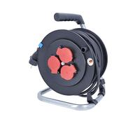 as - Schwabe enrouleur de câble 25 m H05RR-F 3G1,5, IP44 extérieur, 3 prises avec terre, frein de blocage, guide de câble, Made in Germany