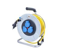 as - Schwabe enrouleur de câble 33 m AT-N07V3V3-F 3G1,5, IP44 extérieur, avec fiche SEV T13 IP55, 3 prises Type 13, protection thermique, tambour en tôle d’acier galvanisé, Made in Germany