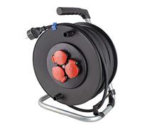 as - Schwabe enrouleur de câble 33 m H07RN-F 3G2,5, IP44 extérieur, 3 prises avec terre, frein de blocage, guide de câble, Made in Germany