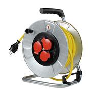 as - Schwabe enrouleur de câble 40 m AT-N07V3V3-F 3G1,5, IP44 extérieur, 3 prises avec terre, protection thermique, tambour en tôle d’acier galvanisé, Made in Germany