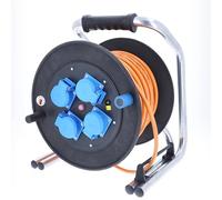 as - Schwabe enrouleur de câble 40 m H07BQ-F 3G2,5 orange, IP54 extérieur, 4 prises avec terre, protection thermique, indicateur de phase, caoutchouc dur, très robuste, Made in Germany