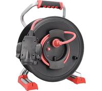 as - Schwabe enrouleur de câble 40 m H07RN-F 3G2,5 rouge, IP44 extérieur, triple prise avec terre, câble de raccordement 1,5 m, protection thermique, Made in Germany
