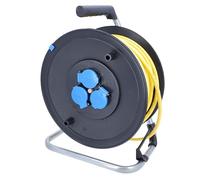 as - Schwabe enrouleur de câble 50 m AT-N07V3V3-F 3G1,5, IP44 extérieur, 3 prises avec terre, frein de blocage, guide de câble, Made in Germany