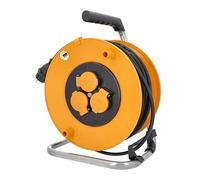 as - Schwabe enrouleur de câble 50 m H05RR-F 3G1,5, IP44 extérieur, 3 prises avec terre, frein de blocage, guide de câble, Made in Germany