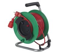 as - Schwabe enrouleur de câble 50 m H05VV-F 3G1,5 rouge, IP20 intérieur, 1 prise avec terre, câble de raccordement 1,5 m, protection thermique, Made in Germany
