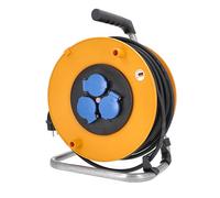 as - Schwabe enrouleur de câble 50 m, IP44 extérieur, 3 prises de courant NF, disjoncteur thermique de protection, Made in Germany