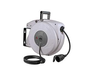 as - Schwabe Enrouleur de câble automatique 18 m H07RN-F 3G1,5, avec fonction Easy to Go, pivotant à 180°, fiche de contact de protection et câble d'alimentation de 2 m avec raccord de contact de