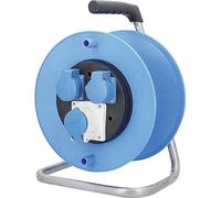 as - Schwabe enrouleur de câble de camping vide, pour environ 50 m de câble, extérieur IP44, 2 prises avec terre + 1 prise CEE 3 pôles 230 V, protection thermique, Made in Germany