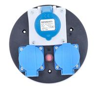 as - Schwabe insert de prises CEE pour enrouleur de câble, 1 prise CEE 3 pôles 230 V + 3 prises avec terre, clapets de protection bleu, usage extérieur IP44