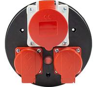 as - Schwabe insert de prises CEE pour enrouleur de câble, 1 prise CEE 5 pôles 400 V + 3 prises avec terre, clapets de protection rouge, usage extérieur IP44