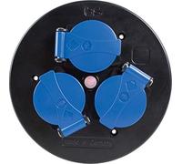 as - Schwabe insert de prises pour enrouleur de câble, 3 prises avec terre, avec clapets de protection bleu, extérieur IP44, interrupteur thermique, 230 V 16 A