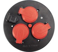 as - Schwabe insert de prises pour enrouleur de câble, 3 prises avec terre, avec clapets de protection rouge, USB, indicateur de tension, extérieur IP44, 230 V 16 A